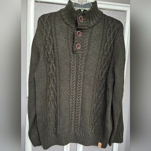 Heavy Cableknit V/mock Neck Olive Plus Size Sweater (G5-top)